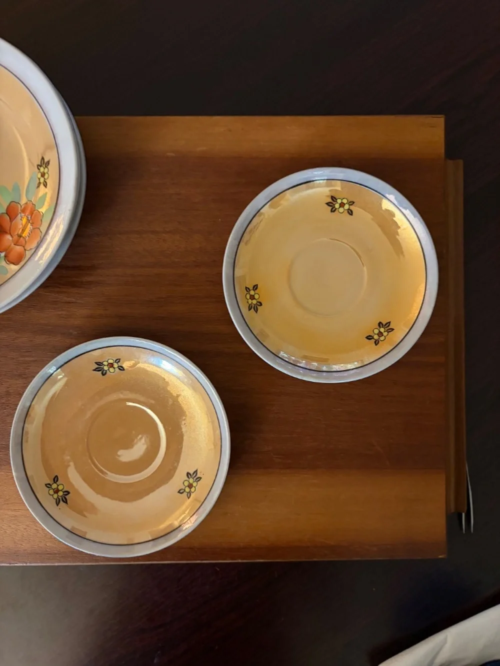 Vintage (1921-41) Japanese Lusterware Porcelain Sugar Bowl with 2 Cups & Saucers